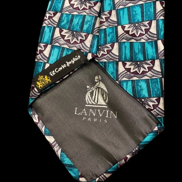Lanvin Aqua Silk Tie Art Deco Pattern - Picture 2 of 5